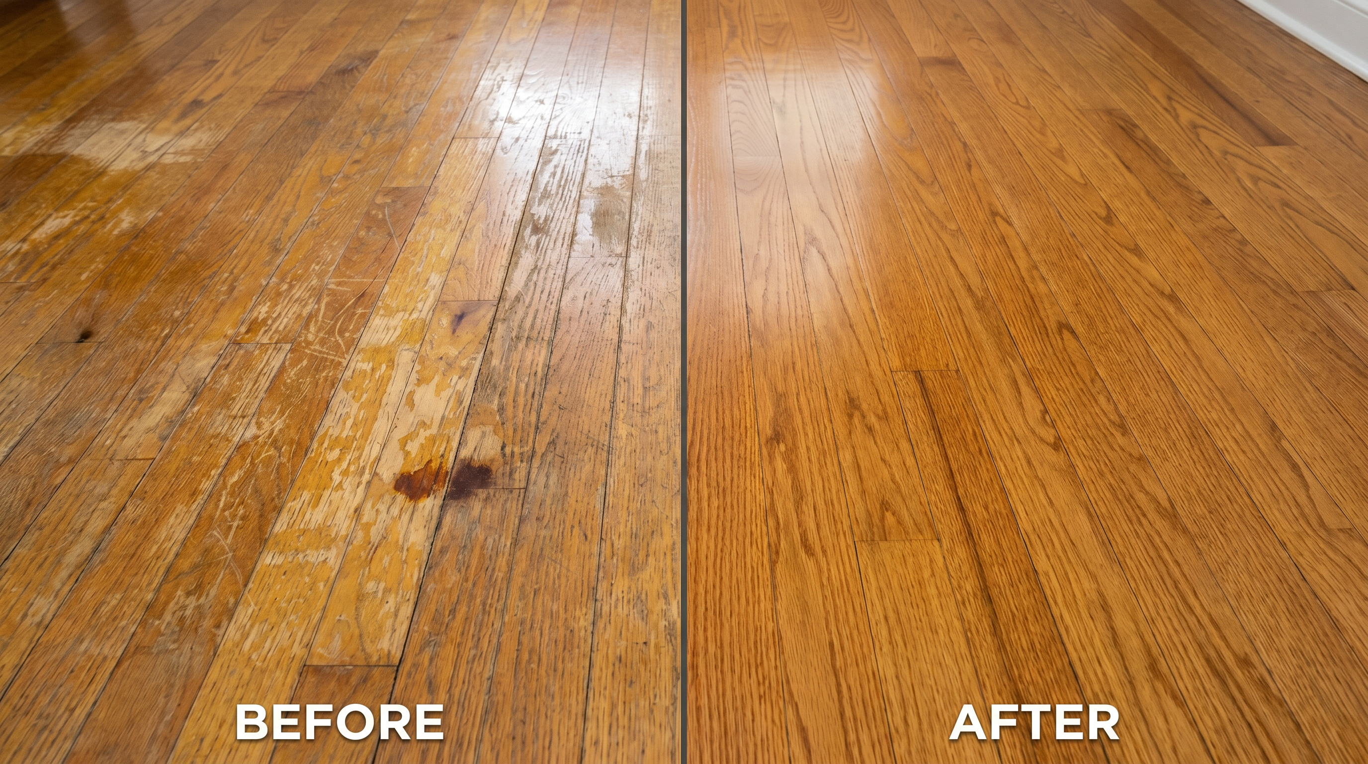 Before and after hardwood floor refinishing in Macon, GA | ETC Floor Co